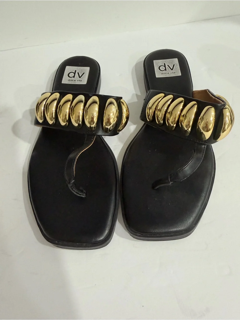DV by Dolce Vita Black Sandal with Gold Chain Accents